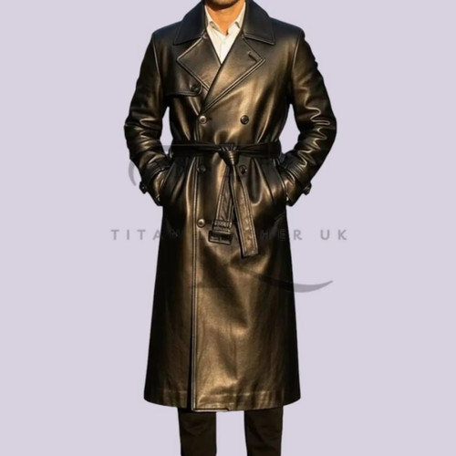 Cappotto lungo uomo nero pelle