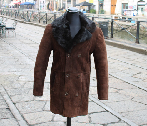 Cappotto pelle montone marrone - pelle,
